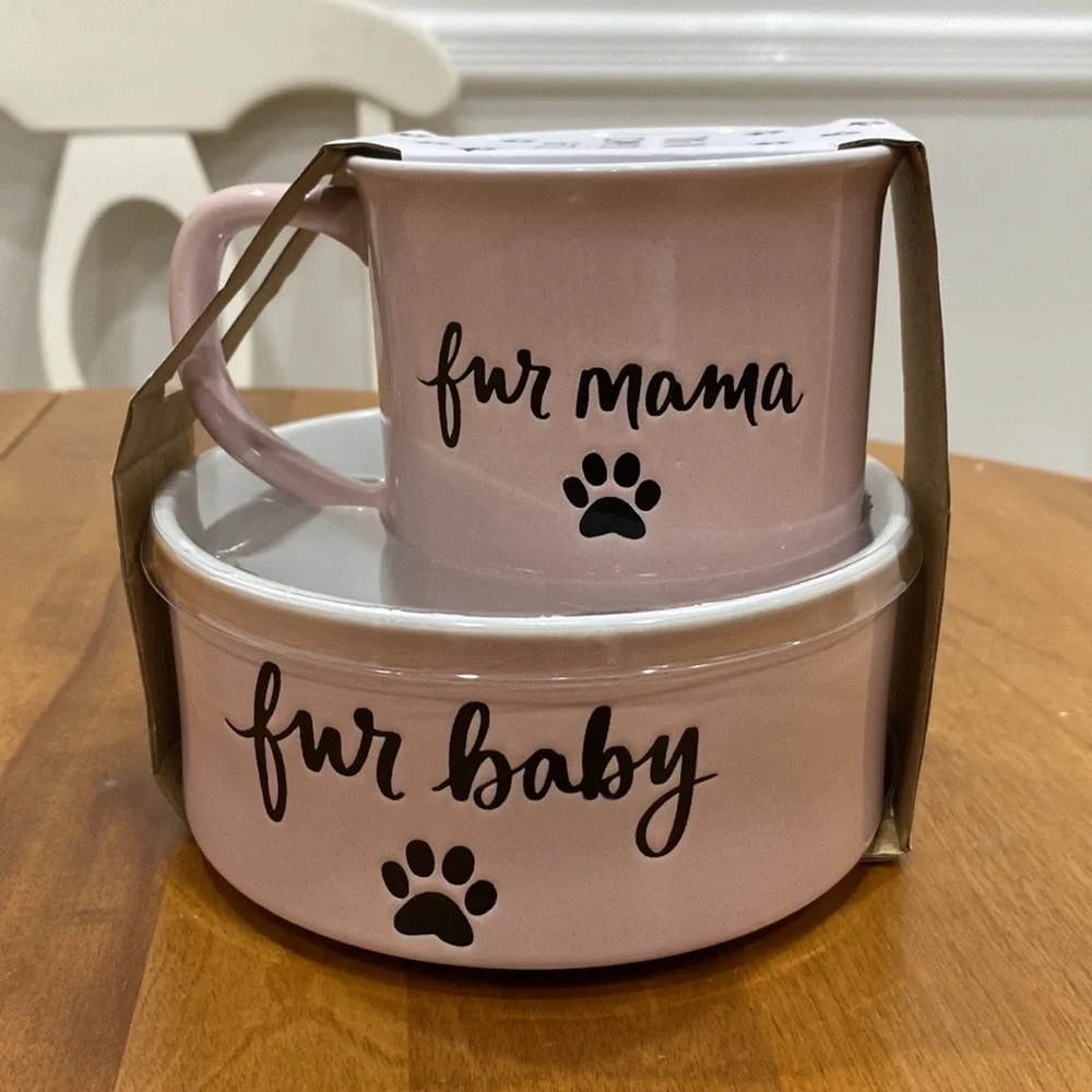 NWT. Dayna Lee Collections, 2-piece, ceramic, mug and dog/cat bowl set.